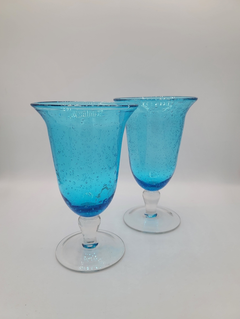 Artland Iris Turquoise Icped Tea Glasses Set 2 Bubble Glass 18 oz Blue - Picture 7 of 7